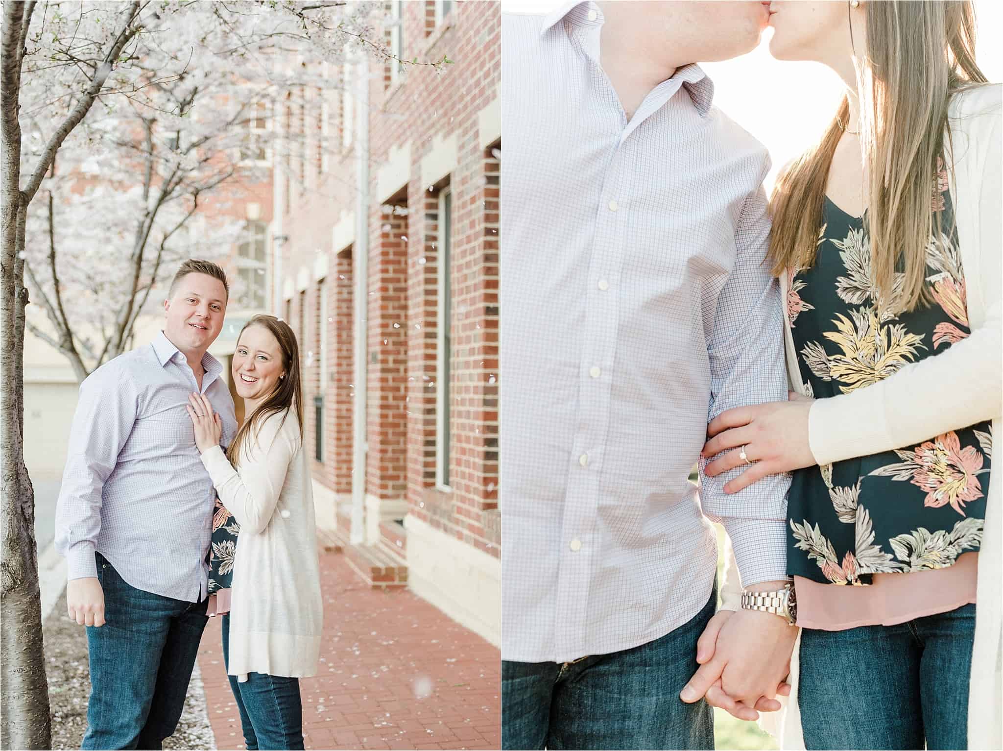 Picture of couple during their springtime Baltimore Inner Harbor Engagement session.