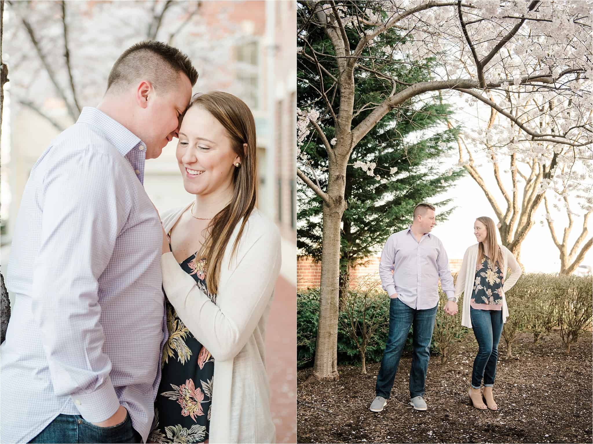 Picture of couple during their springtime Baltimore Inner Harbor Engagement session.